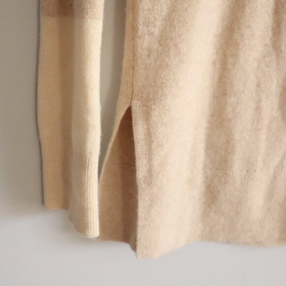 Club Monaco Women's Sz S Cream 100% Cashmere Side Slit Ribbed Crew Sweater‎ - Picture 8 of 12